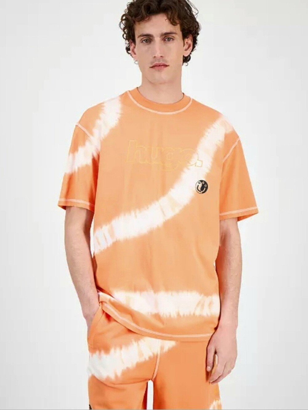 $68 Hugo Boss Mens Nodyem Logo Graphic Tie-Dye Short Sleeve Crewneck T-Shirt